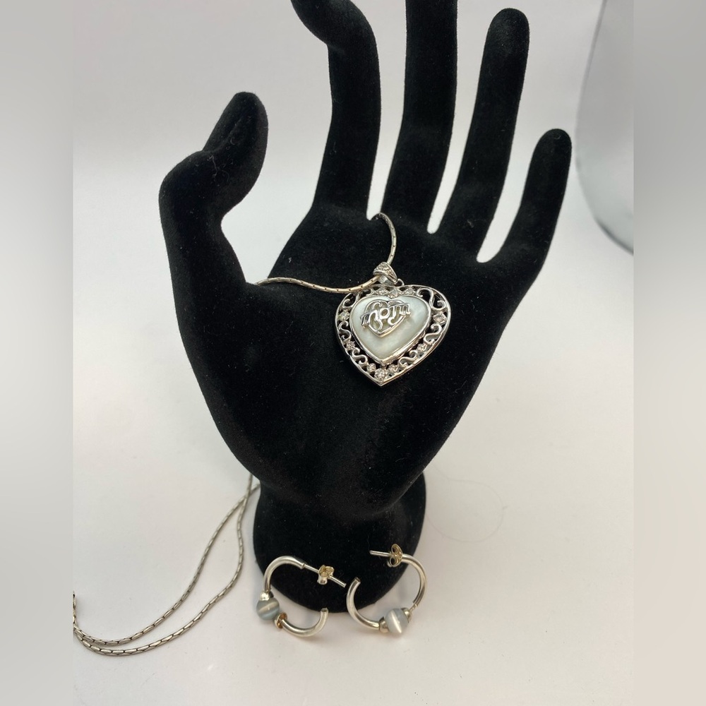 Sterling Silver White Opal Tone Diamond Necklace Earrings 4 Mom Mother's Day